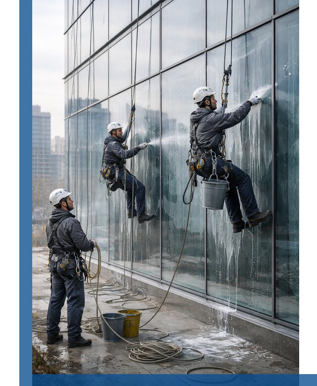 Промышленная мойка панорамных окон на высоте в Похвистневе