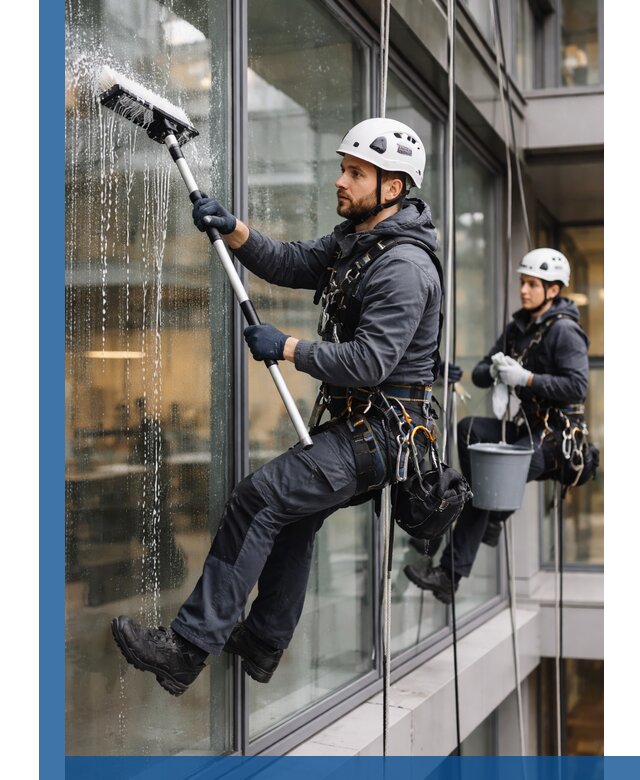 Профессиональная мойка витражей промышленными альпинистами в Похвистневе