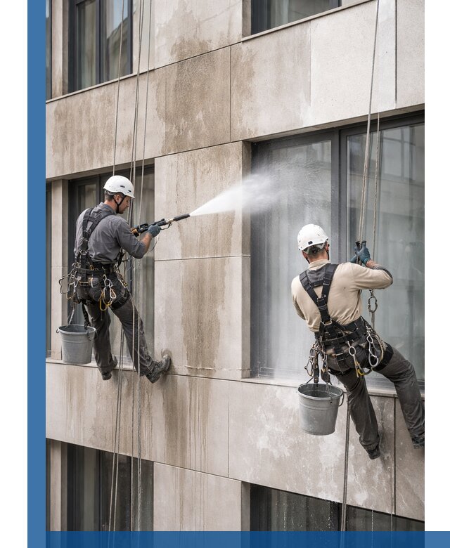 Послестроительная мойка фасада промышленным альпинизмом в Похвистневе