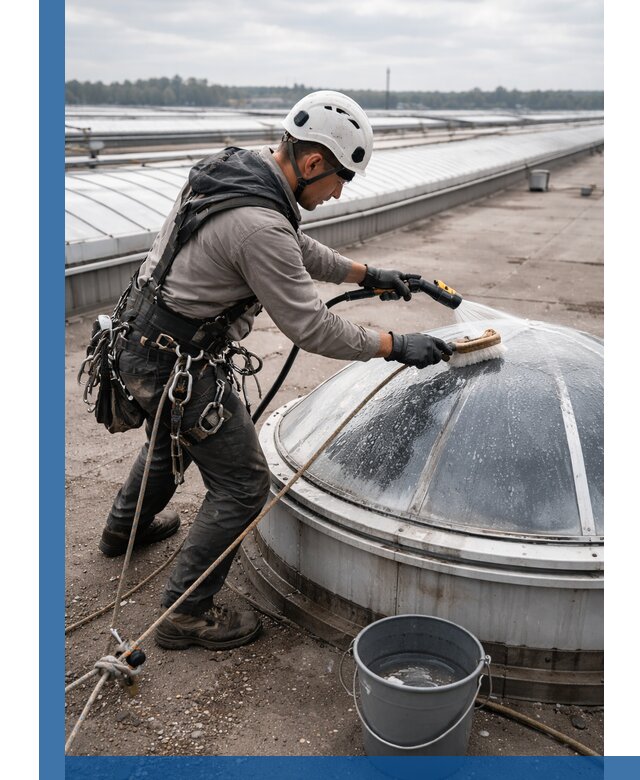 Мойка зенитных фонарей на кровле для промышленных объектов в Похвистневе