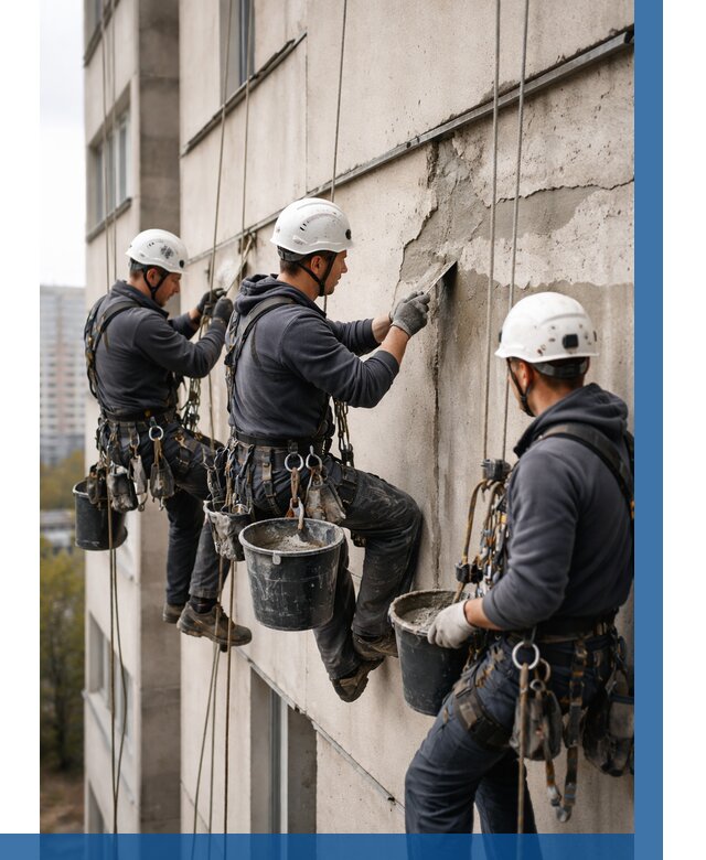 Ремонт бетонных элементов фасада в Похвистневе от 2563 р. | ВЫСОТНИК-Пхв