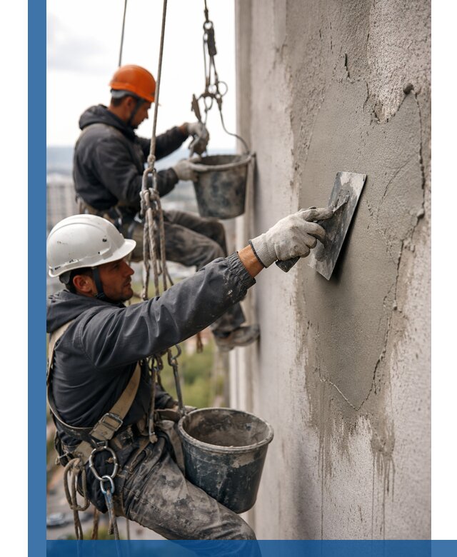 Штукатурка фасада на высоте в Похвистневе профессиональные работы