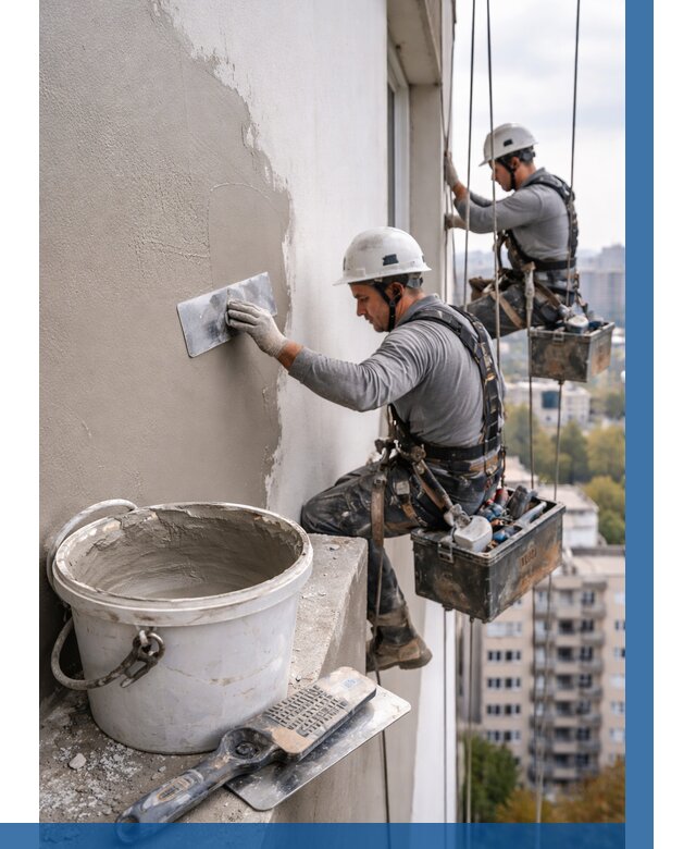 Шпаклевка фасада на высоте в Похвистневе от 718 р. | ВЫСОТНИК-Пхв