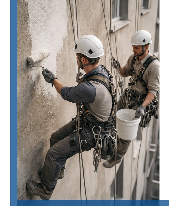 Грунтовка фасада на высоте в Похвистневе промышленными альпинистами