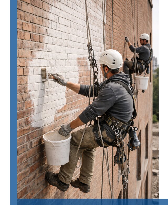 Покраска кирпичного фасада с доступным альпинистским сервисом в Похвистневе