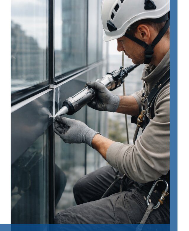 Герметизация стыков витража в Похвистневе от 1230 р. | ВЫСОТНИК-Пхв