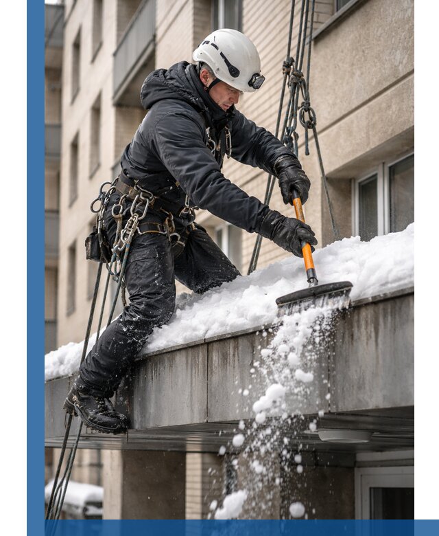 Очистка козырьков от снега в Похвистневе круглогодично безопасно
