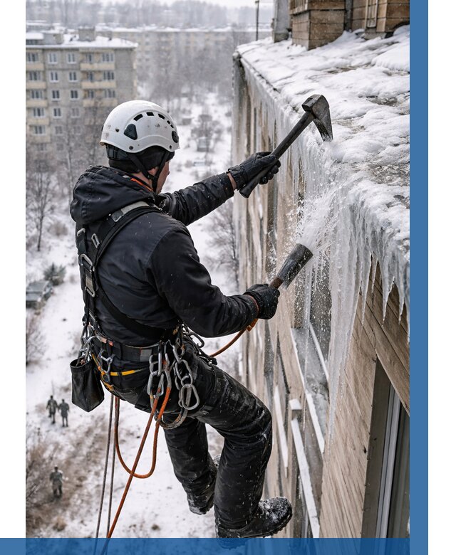 Сбивание сосулек с крыши в Похвистневе по цене от 4613 р. | ВЫСОТНИК-Пхв