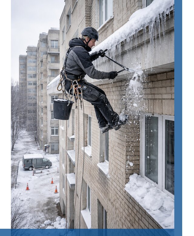 Удаление наледи с карнизов в Похвистневе от 359 р. | ВЫСОТНИК-Пхв