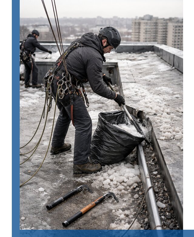 Аварийная очистка кровли в Похвистневе от промальпинистов