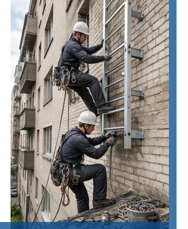 Монтаж пожарной лестницы в Похвистневе от 25630 р заказать у ВЫСОТНИК-Пхв