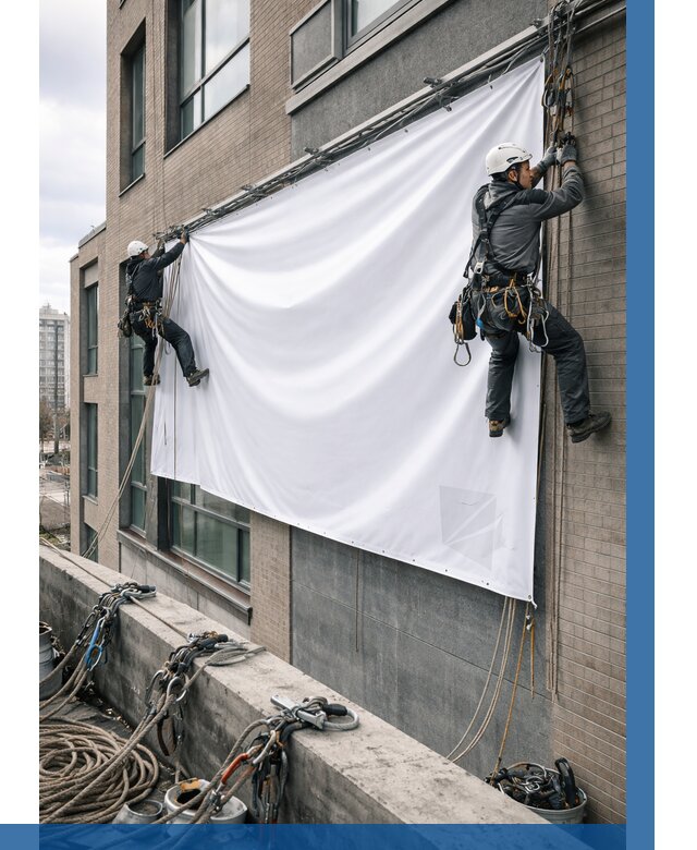 Монтаж баннеров на фасаде в Похвистневе от 666 р. заказать ВЫСОТНИК-Пхв