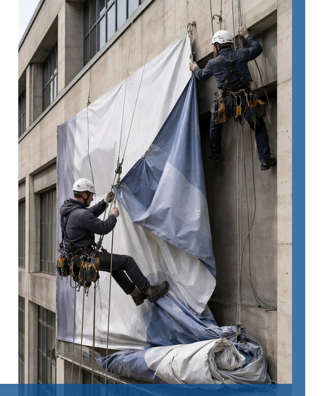 Демонтаж баннеров с фасада в Похвистневе от 4613 р. | ВЫСОТНИК-Пхв