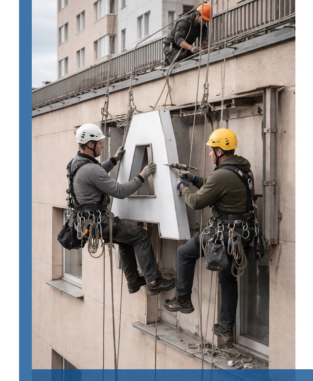 Ремонт и восстановление наружных вывесок на высоте в Похвистневе