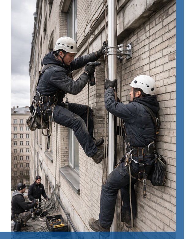 Монтаж флагштока на здании в Похвистневе от 6664 р. | ВЫСОТНИК-Пхв