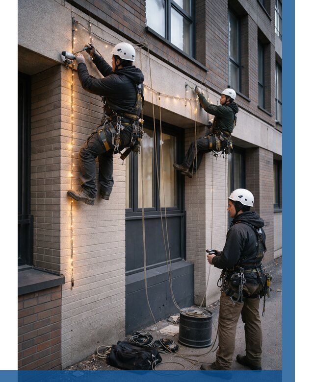 Монтаж гирлянд на фасаде в Похвистневе от 3588 р. | ВЫСОТНИК-Пхв