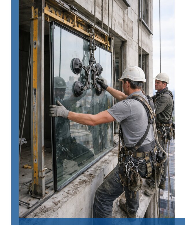 Монтаж стеклопакетов на высоте в Похвистневе с промышленным альпинизмом