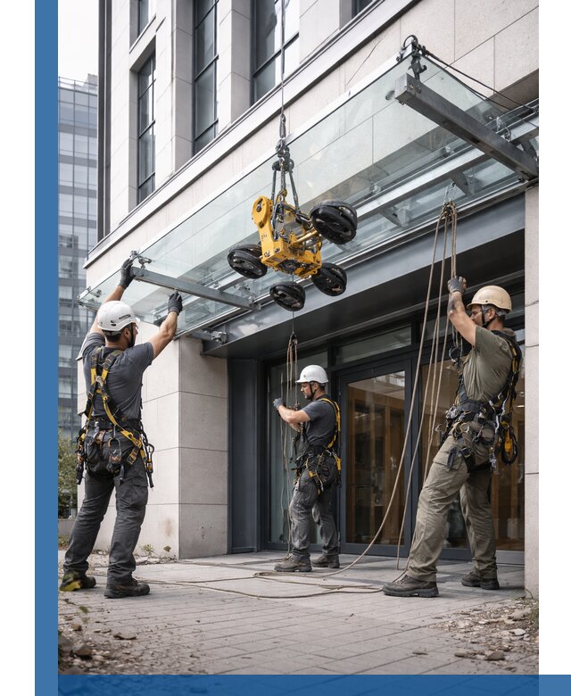 Монтаж стеклянных козырьков под ключ в Похвистневе для зданий