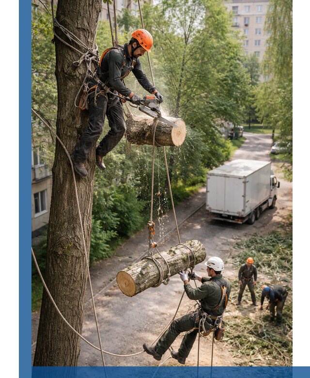 Спил деревьев альпинистами в Похвистневе, безопасно и без повреждений