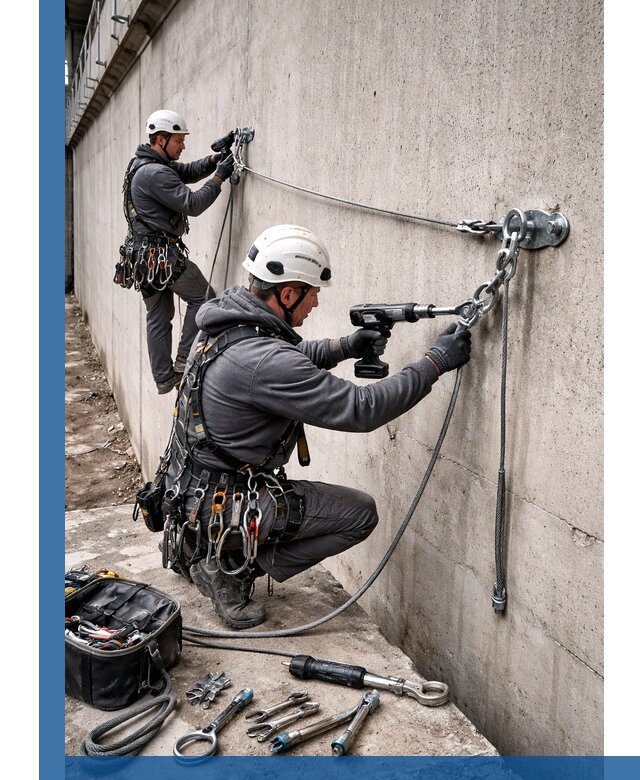 Монтаж анкерных линий высотной безопасности в Похвистневе